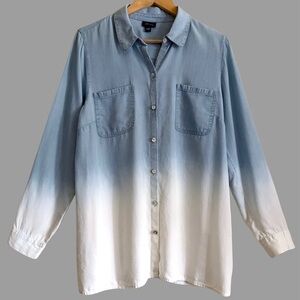J. JILL 100% Tencel Lightweight Casual Relaxed Fit Ombre Button Down Shirt Sz M